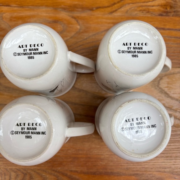 Vintage 1985 Seymour Mann ART DECO Coffee Mugs Line Drawing Ladies Set Of 4 - Picture 2 of 10
